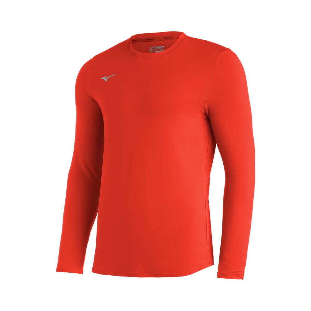 Mizuno Men's Comp Diamond Long Sleeve Crew Baseball Tops Orange (350638-XJF)